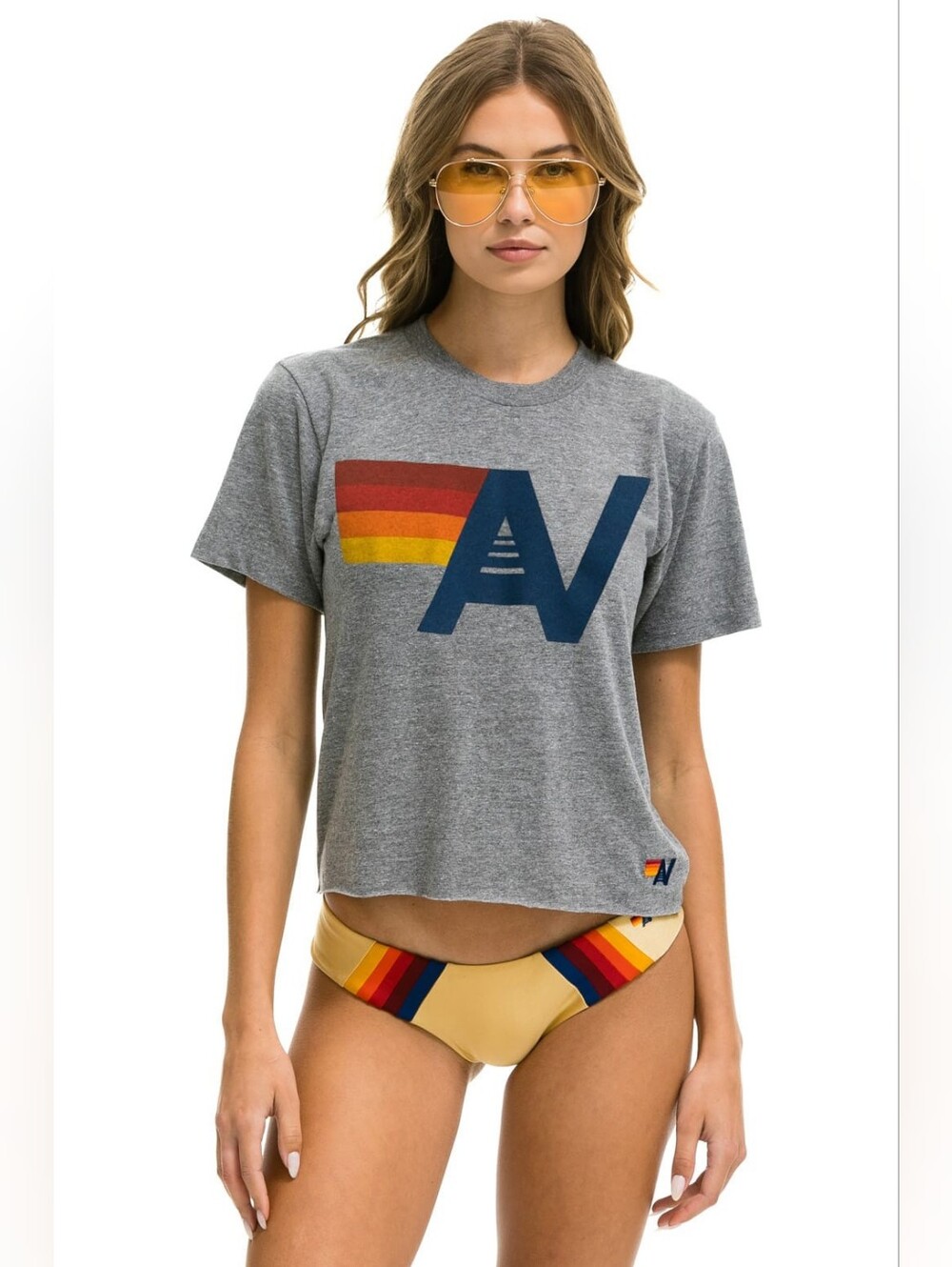 Aviator Nation Logo Cropped Cropped Heather Gray Boyfriend Tee Small